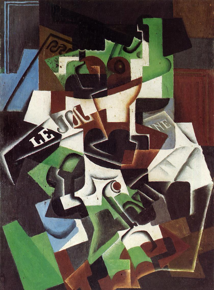 Fruit Bowl, Pipe and Newspaper - Juan Gris Tablo