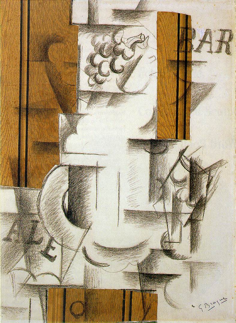 Fruit Dish and Glass (1912) - Georges Braque Tablo