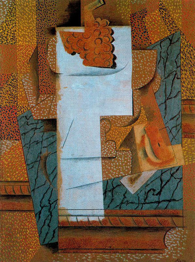 Fruit vase and bunch of grapes (1914) - Pablo Picasso Tablo