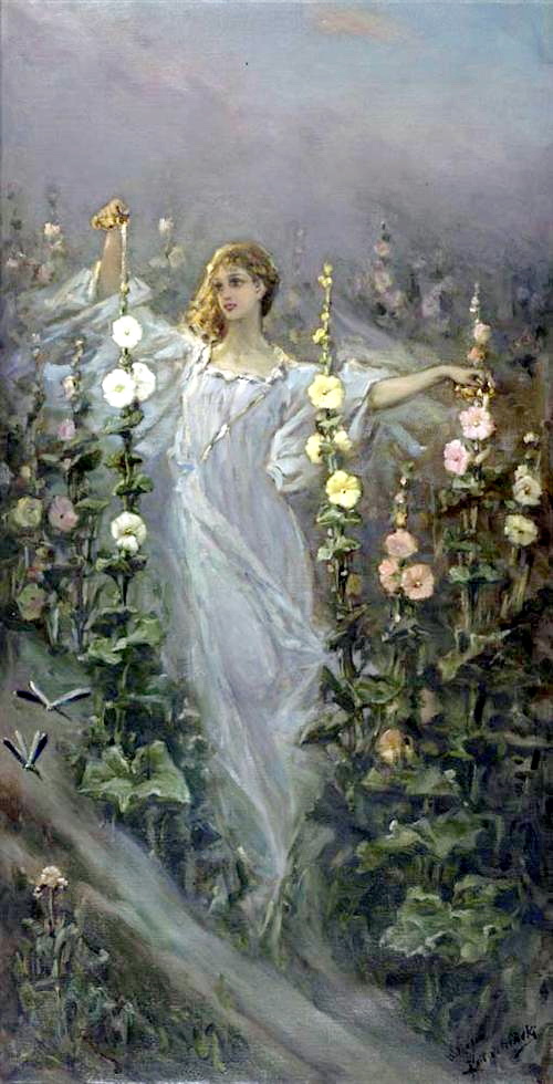 Girl Between Hollyhocks (1900) – Wilhelm Kotarbinski Tablo
