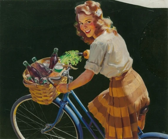 Girl Riding her Bicycle (1944) - Haddon Sundblom Tablo