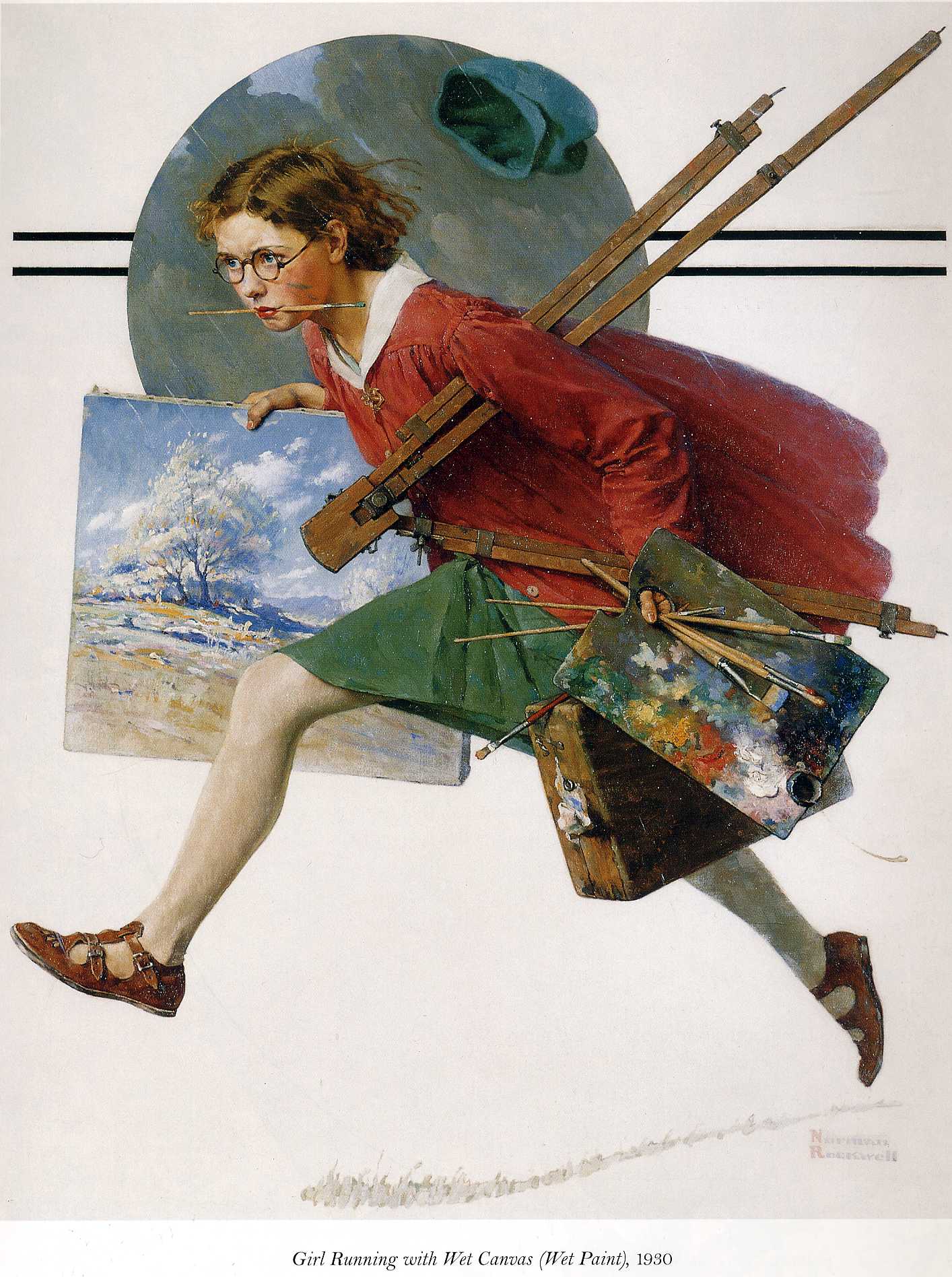 Girl Running with Wet Canvas (1930) - Norman Rockwell Tablo