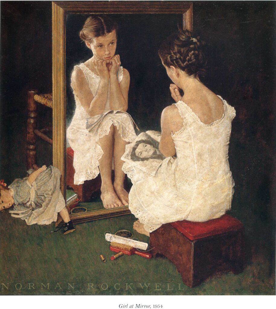 Girl at Mirror (1954) - Norman Rockwell Tablo