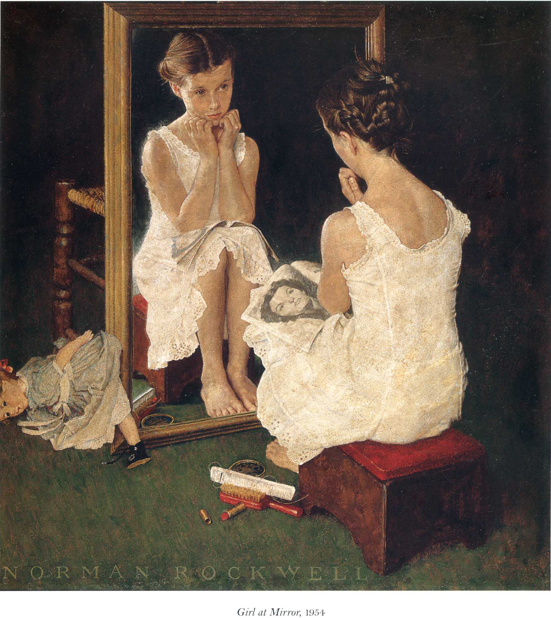 Girl at Mirror (1954) - Norman Rockwell Tablo
