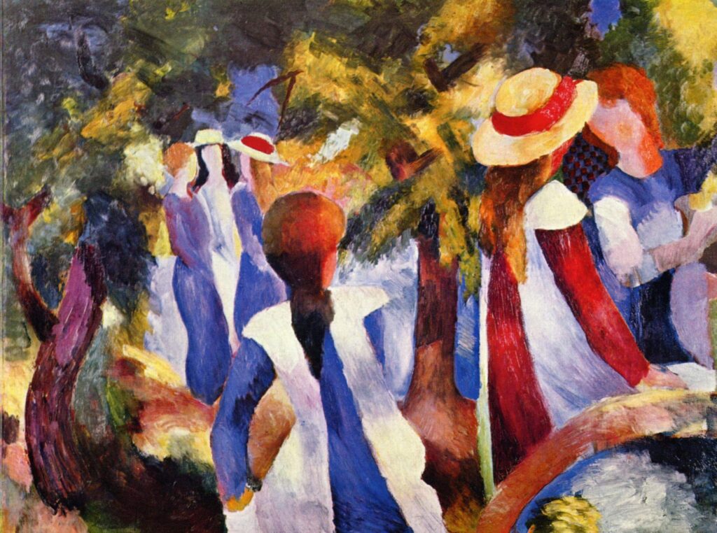 Girl in the greenery (1914) - August Macke Tablo