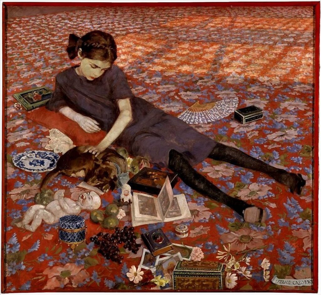 Girl on a red carpet (1912) - Felice Casorati Tablo
