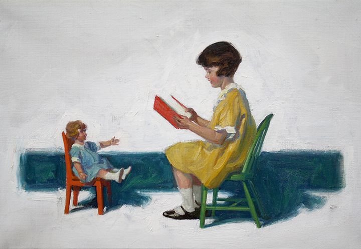 Girl reading to doll (1925) - Haddon Sundblom Tablo