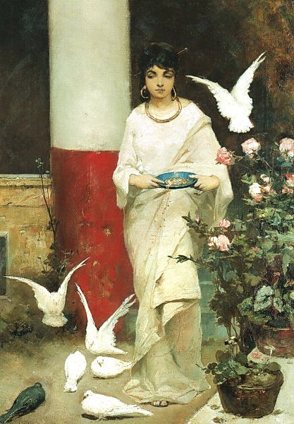 Girl with Pigeons – Wilhelm Kotarbinski Tablo