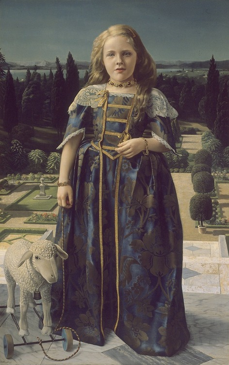 Girl with a Small Sheep (Girl in Renaissance Costume) (1946) – Carel Willink Tablo