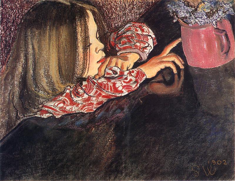 Girl with a Vase of Flowers (1902) - Stanisław Wyspiański Tablo