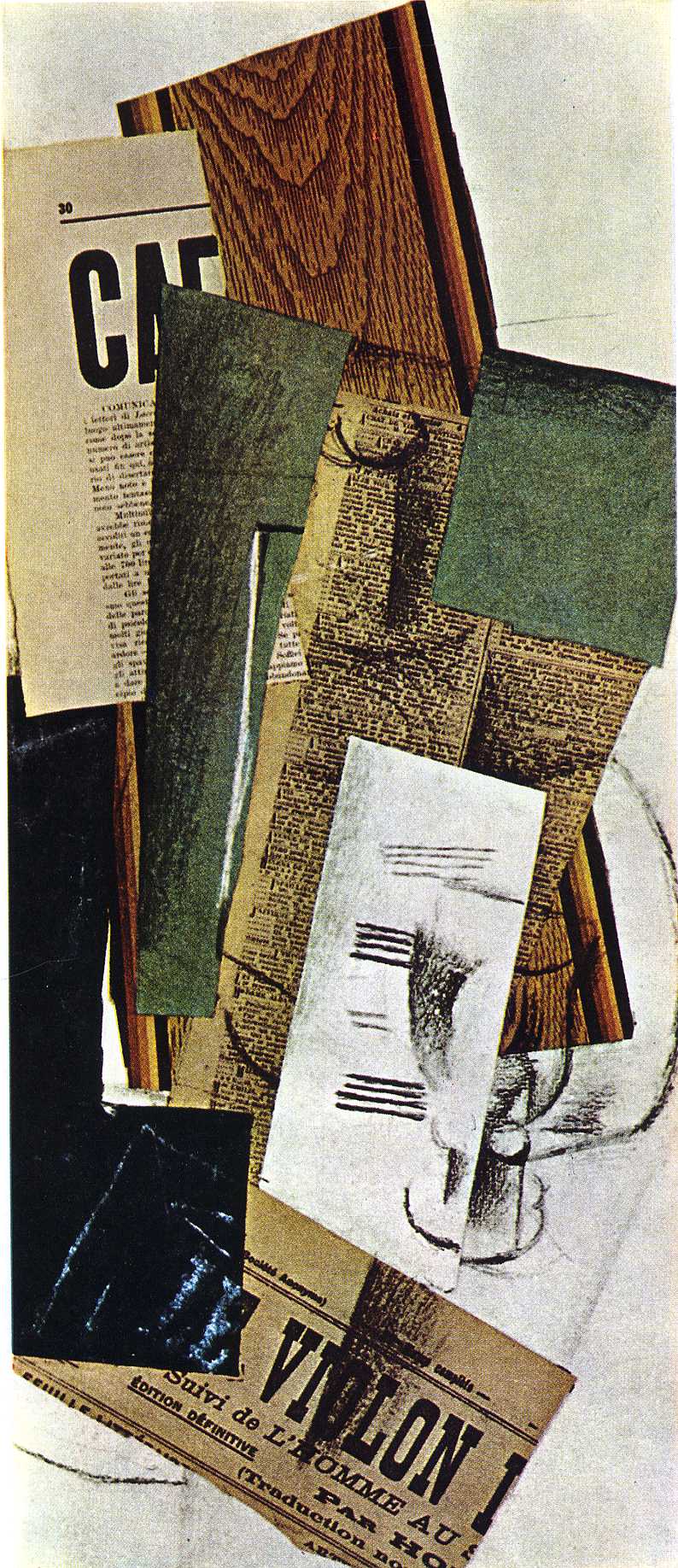 Glass Carafe and Newspapers (1914) - Georges Braque Tablo