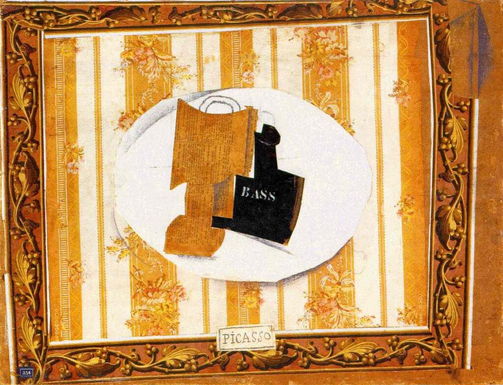 Glass and bottle of Bass (1914) - Pablo Picasso Tablo