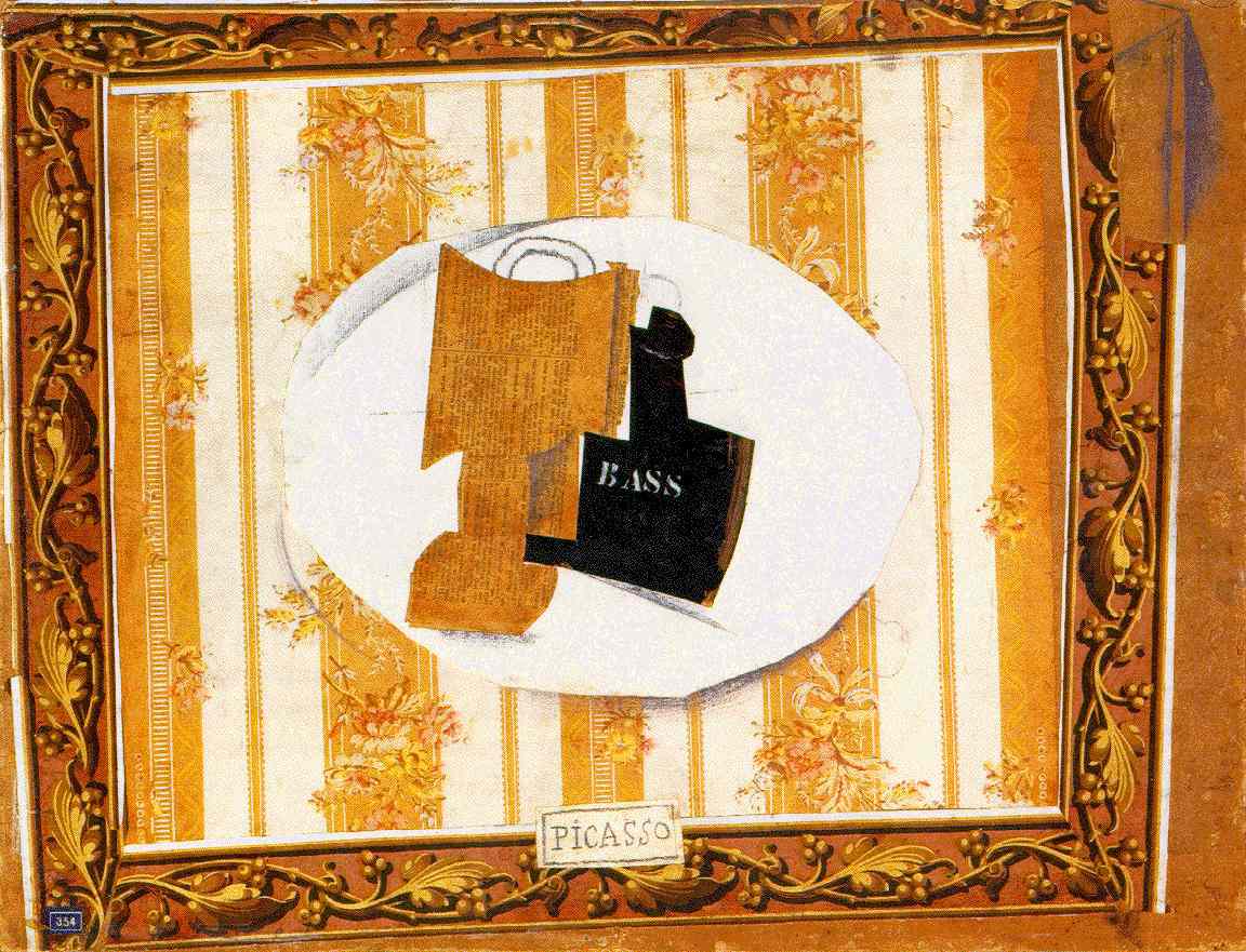 Glass and bottle of Bass (1914) - Pablo Picasso Tablo