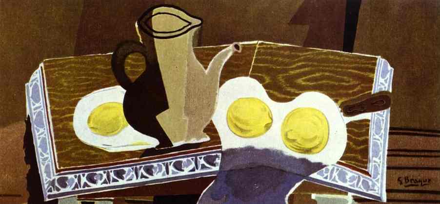 Glass pitcher and lemons (1942) - Georges Braque Tablo
