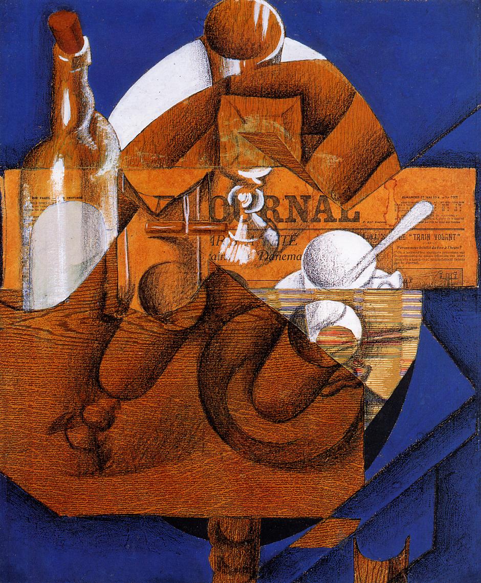 Glass, Cup and Bottle - Juan Gris Tablo