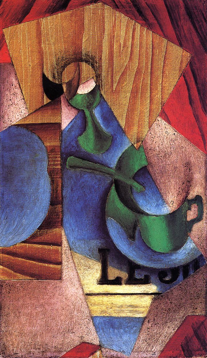 Glass, Cup and Newspaper (1913) - Juan Gris Tablo