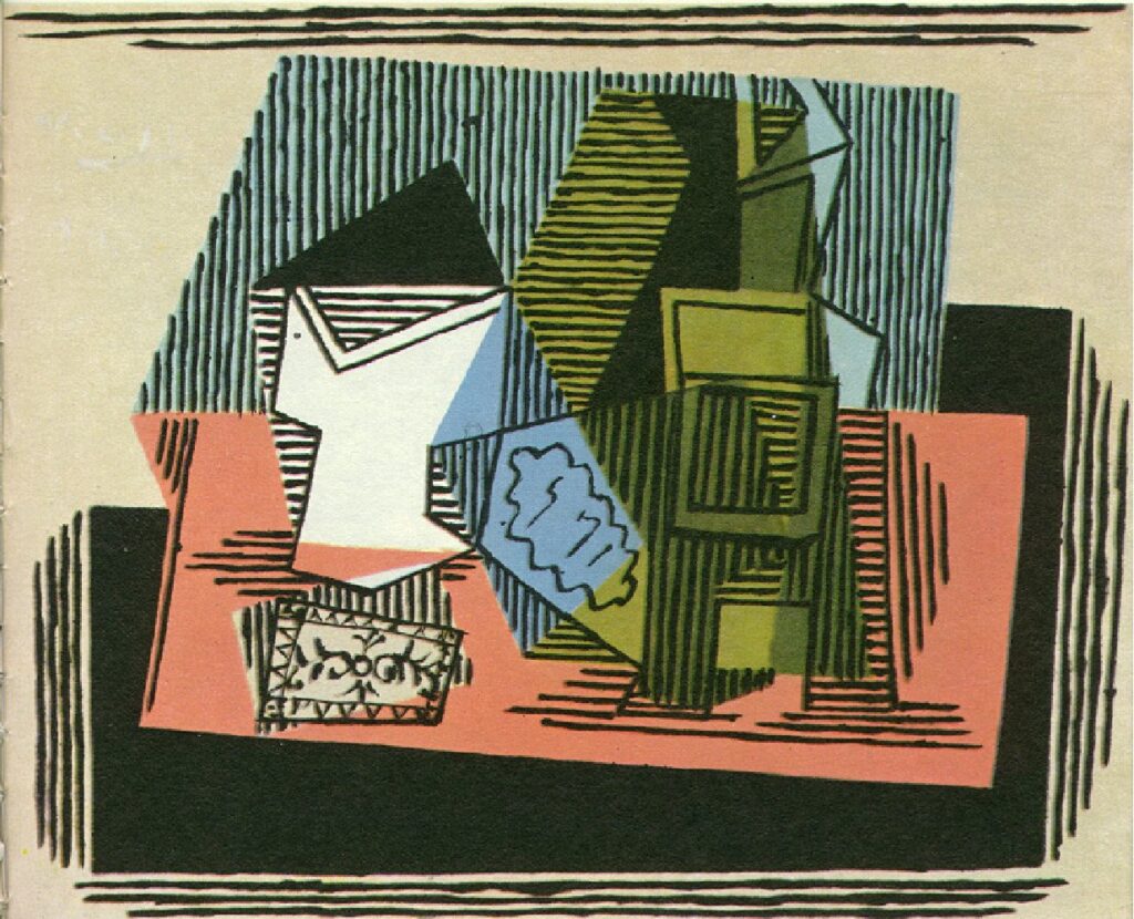 Glass, bottle, packet of tobacco (1922) - Pablo Picasso Tablo