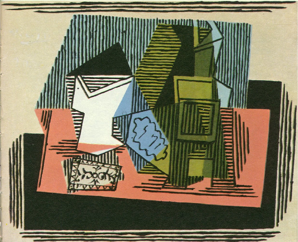 Glass, bottle, packet of tobacco (1922) - Pablo Picasso Tablo
