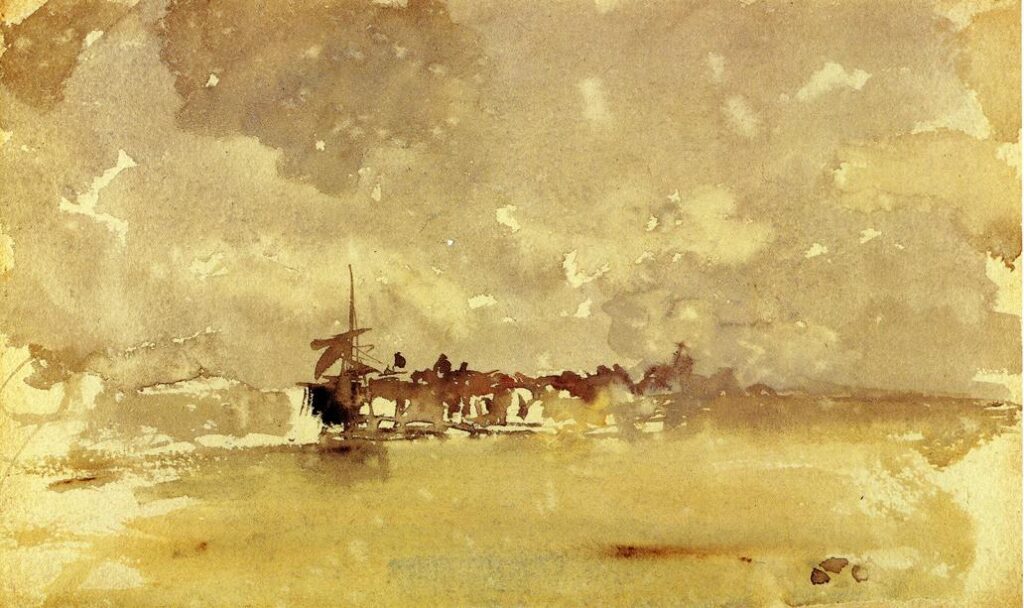 Gold and Grey the Sunny Shower Dordrecht (1884) - James McNeill Whistler Tablo