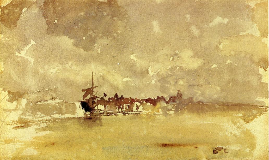 Gold and Grey the Sunny Shower Dordrecht (1884) - James McNeill Whistler Tablo