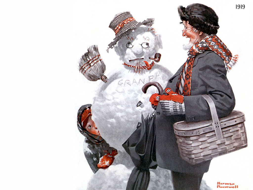 Gramps and the Snowman (1919) - Norman Rockwell Tablo