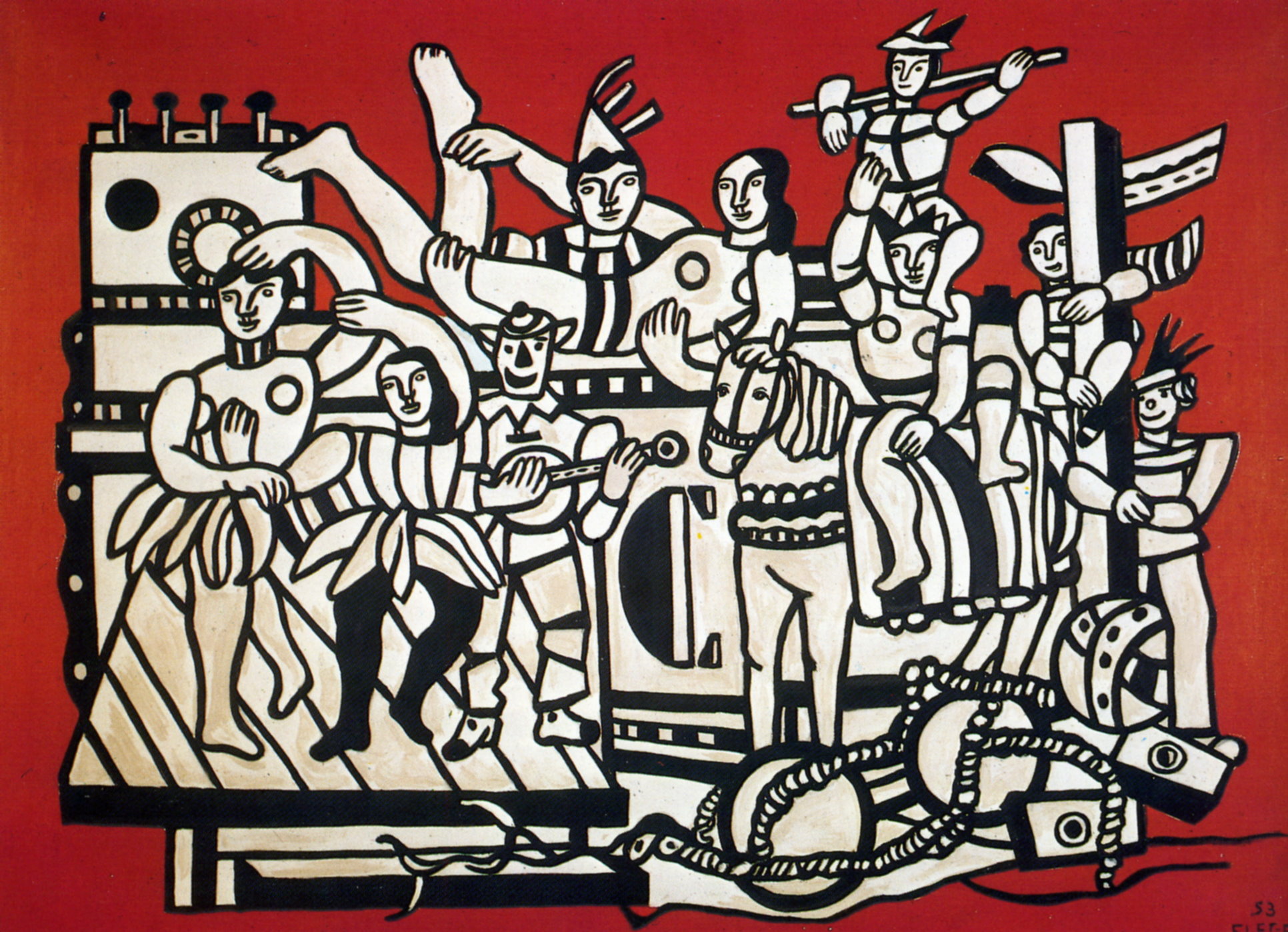 Grand parade on red background (1953) - Fernand Léger Tablo
