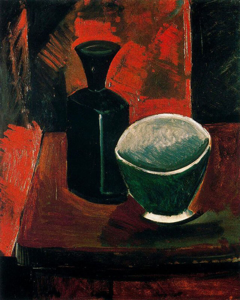 Green Pan and Black Bottle (1908) - Pablo Picasso Tablo