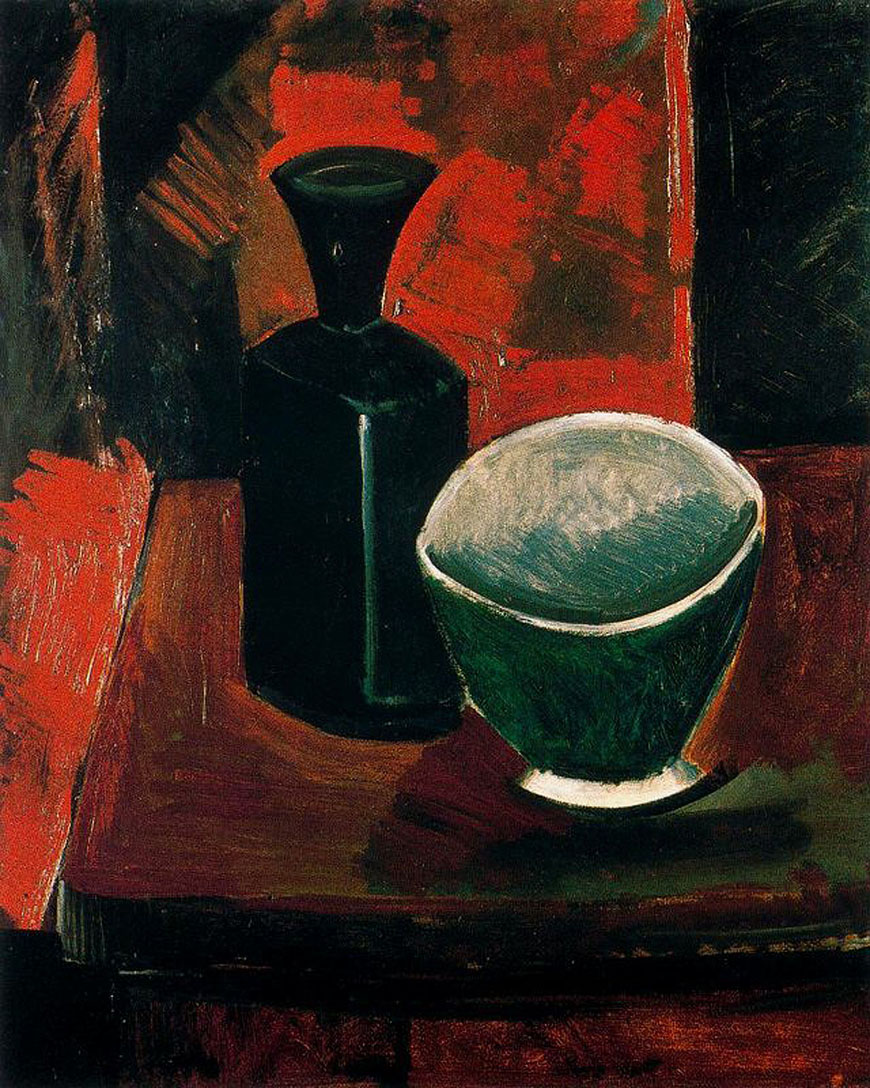 Green Pan and Black Bottle (1908) - Pablo Picasso Tablo