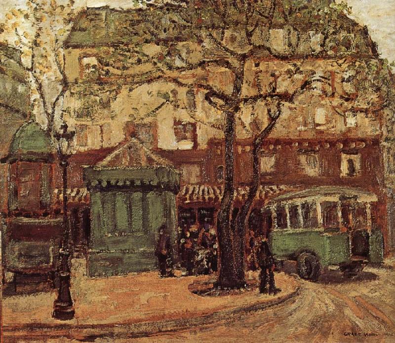 Greenish Bus in Street of Paris (1926) - Grant Wood Tablo