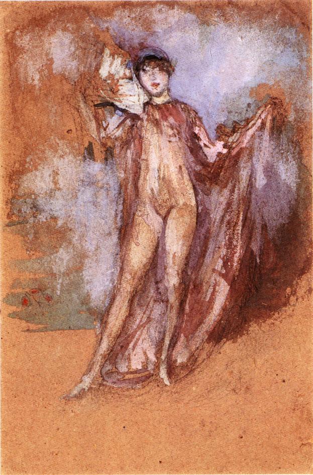 Grey and Pink, a Draped Model with Fan (1890) - James McNeill Whistler Tablo