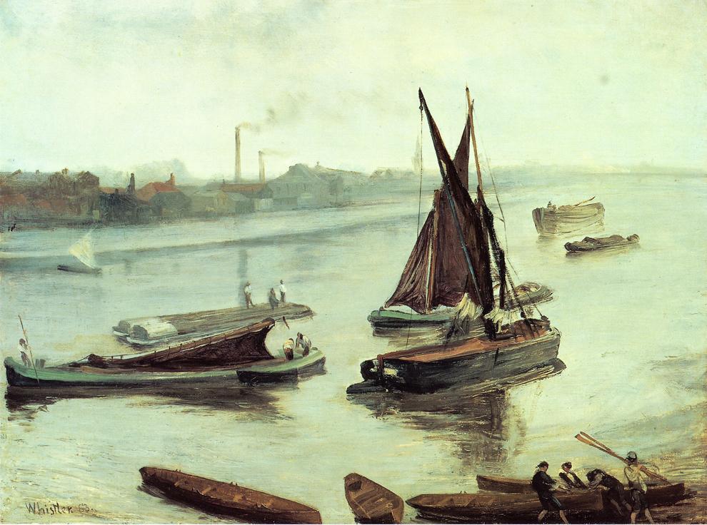 Grey and Silver Old Battersea Reach (1863) - James McNeill Whistler Tablo