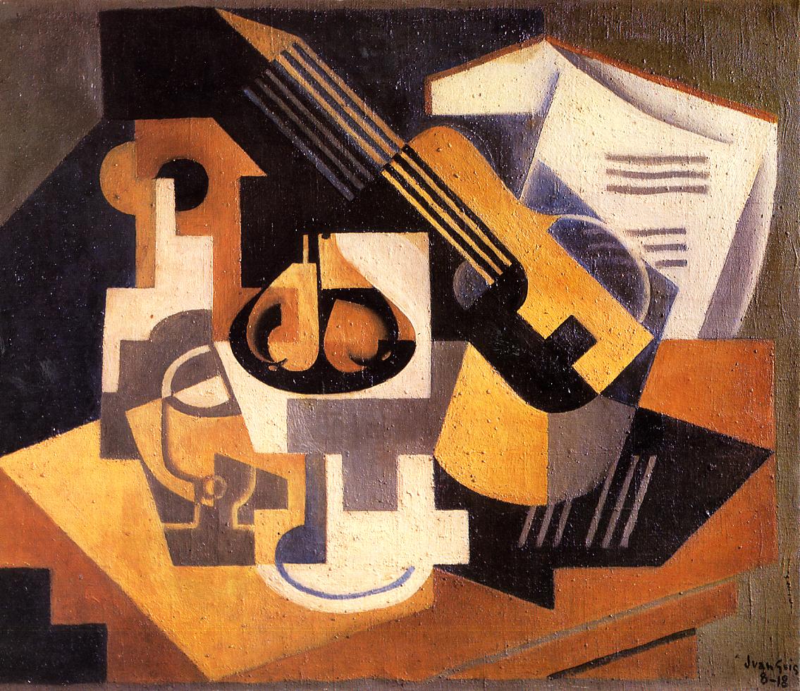 Guitar and Fruit Bowl on a Table (1918) - Juan Gris Tablo