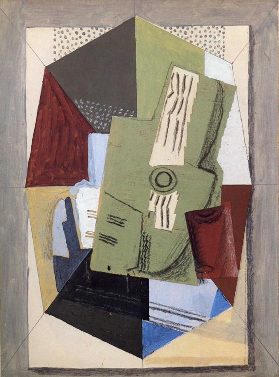 Guitar and Sheet Music on Table (1918) - Georges Braque Tablo