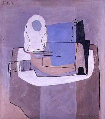 Guitar, Bottle and Fruit Bowl (1921) - Pablo Picasso Tablo