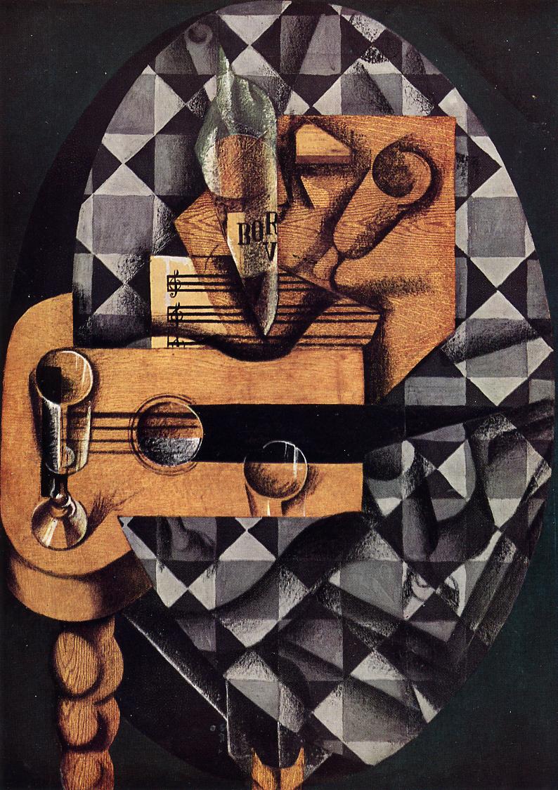 Guitar, Bottle and Glass (1914) - Juan Gris Tablo