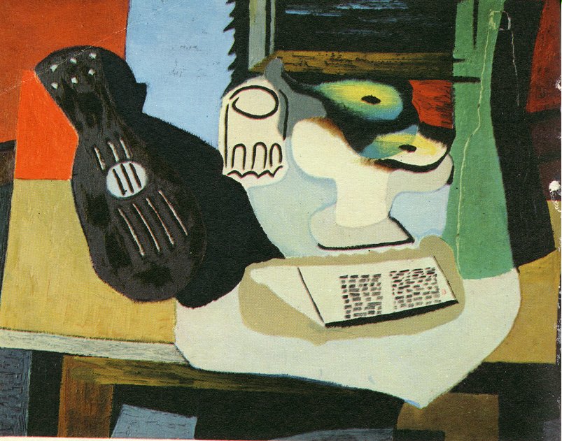 Guitar, Glass and Fruit Dish with Fruit (1924) - Pablo Picasso Tablo