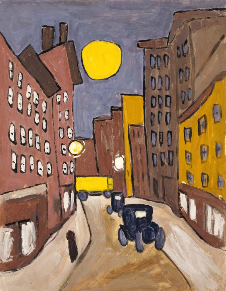 Harlem Street Scene with Full Moon (1940) – William H. Johnson Tablo