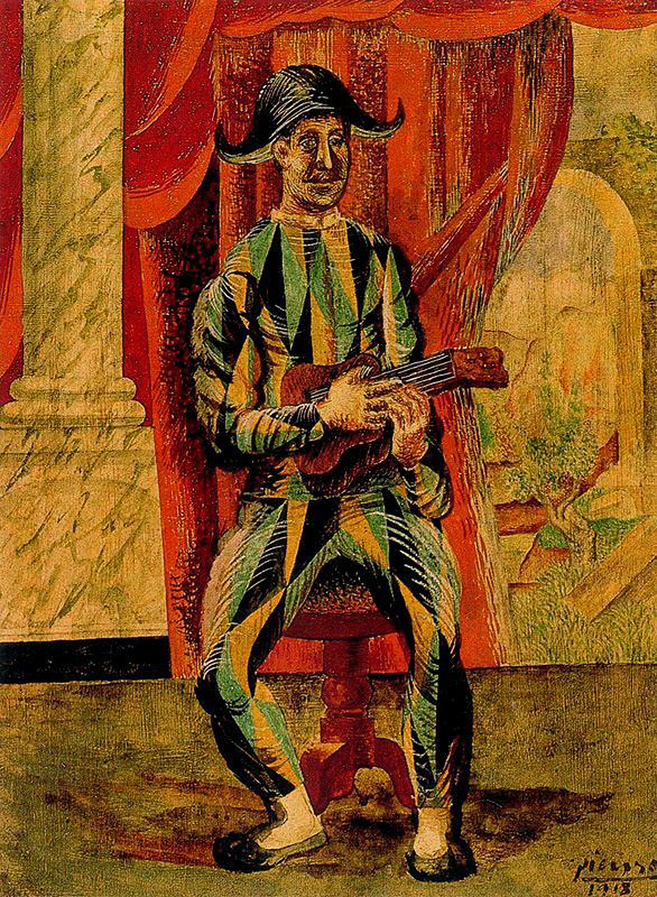 Harlequin with guitar (1918) - Pablo Picasso Tablo