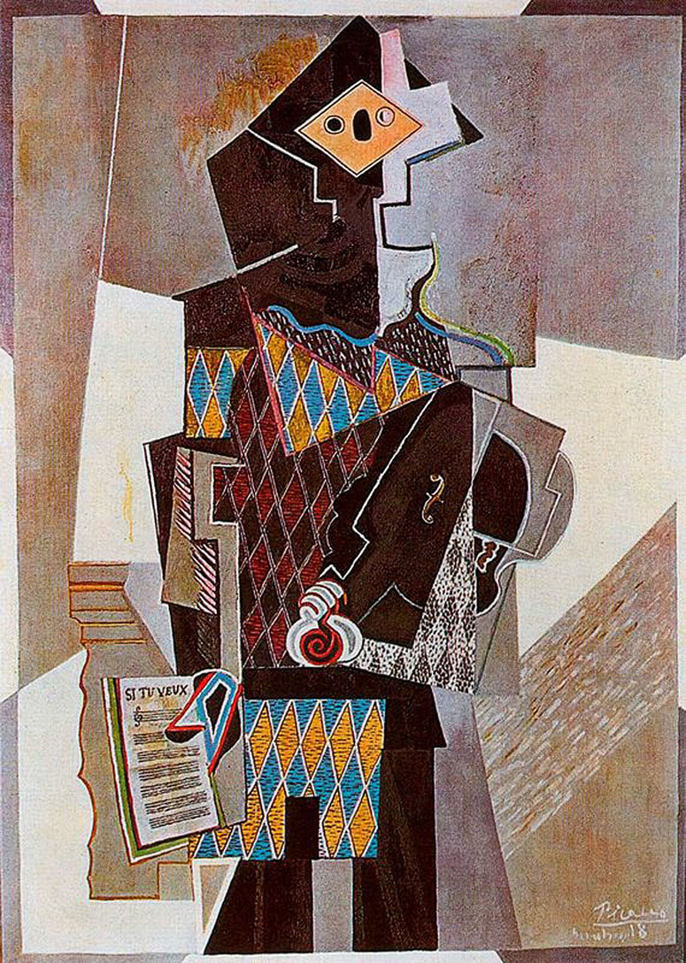 Harlequin with violin (1918) - Pablo Picasso Tablo