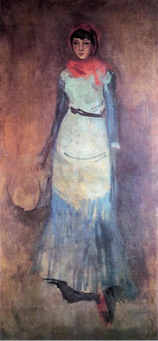 Harmony in Coral and Blue Milly Finch (1884) - James McNeill Whistler Tablo