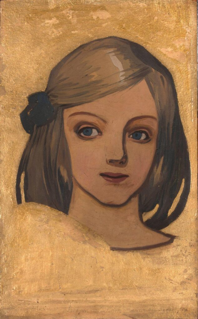Head of a Girl on a Golden Background (1901) - Józef Mehoffer Tablo