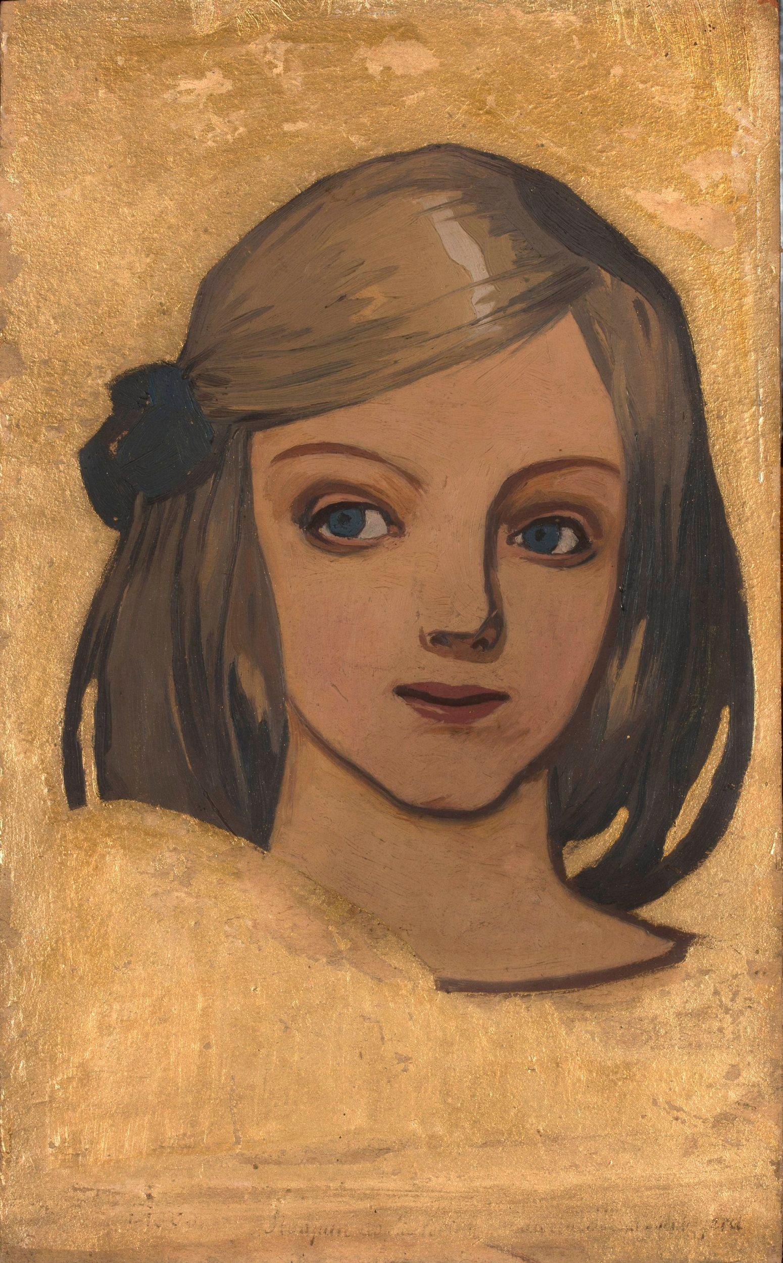 Head of a Girl on a Golden Background (1901) - Józef Mehoffer Tablo