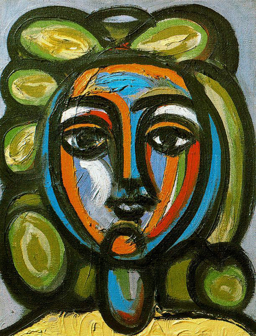 Head of a woman with green curls (1946) - Pablo Picasso Tablo
