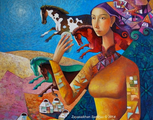 Herd of Horses and Woman – Zaya Tablo