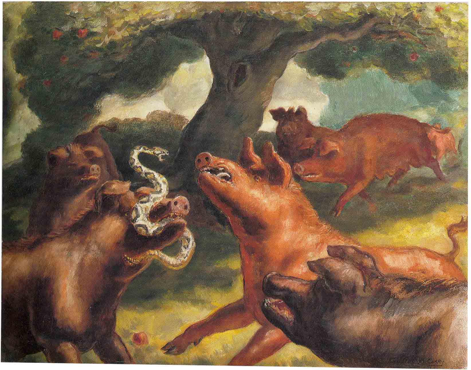 Hogs Killing a Snake (1930) - John Steuart Curry Tablo
