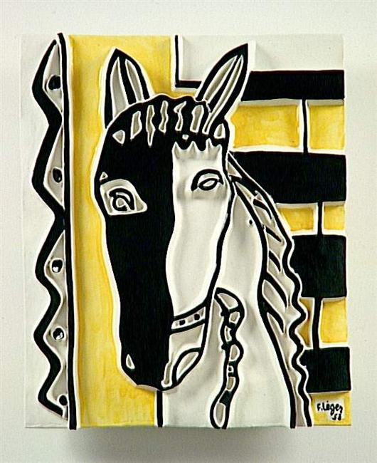 Horse head on a yellow background (1953) - Fernand Léger Tablo