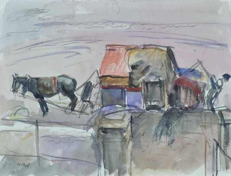 Horse in Front of An Inn - Wojciech Weiss Tablo