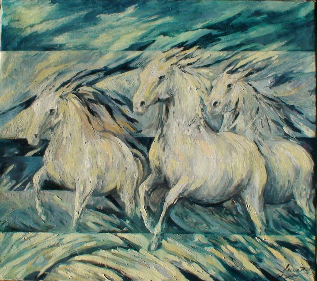 Horses whiteturquoise - Małgorzata Serwatka Tablo