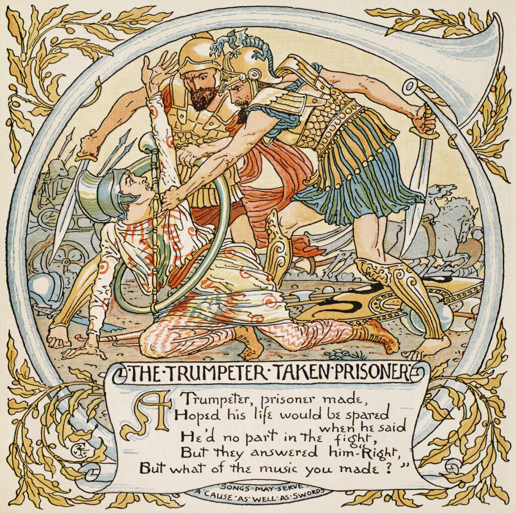 Illustration for The Trumpeter Taken Prisoner (1887) - Walter Crane Tablo