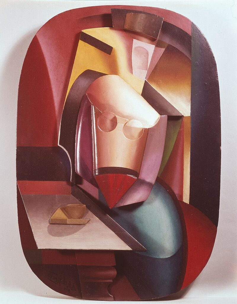 In the Cafe (Woman with Cup) (1915) - Olexandr Archipenko Tablo
